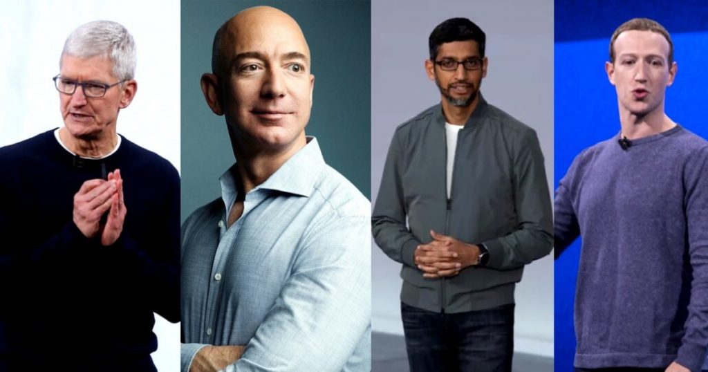 изслушване конгреса Apple Amazon Facebook Google сунар пичай тим кук джеф безос марк зукърбърг