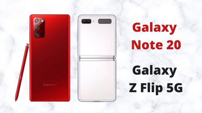 Galaxy-Note-20 в червено Galaxy Z Flip в мистично бяло mystic white