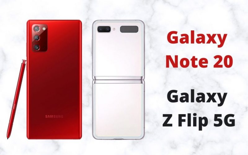Galaxy-Note-20 в червено Galaxy Z Flip в мистично бяло mystic white