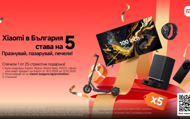 Кампанията “Xiaomi в България става на 5 - празнувай, пазарувай, печели” стартира на 14 ноември