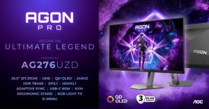 AGON PRO AG276UZD: QD-OLED монитор с 26.5", 4K UHD резолюция, 240 Hz опресняване, 0.03ms време за реакция и 1000 нита HDR яркост за върховно гейминг изживяване.