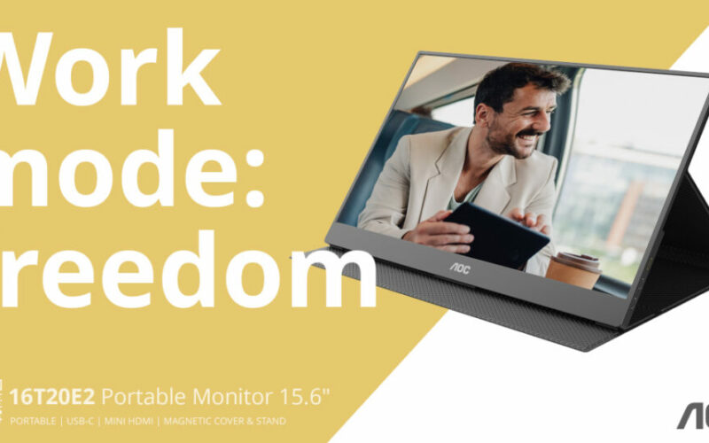 AOC 16T20E2 е нов преносим монитор с 15,6-инчов Full HD IPS панел, USB-C, Mini HDMI и ултратънък дизайн за работа отвсякъде.