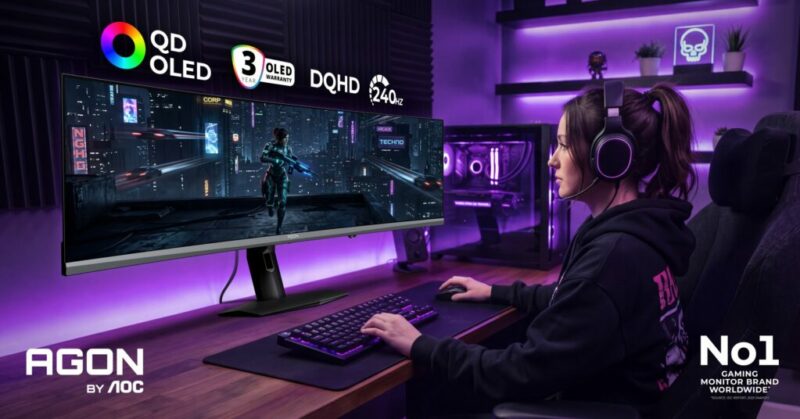 AGON by AOC представи на gamescom 2026 два QD-OLED монитора с 34 и 48,9 инча, до 360 Hz и цена от 999 евро.