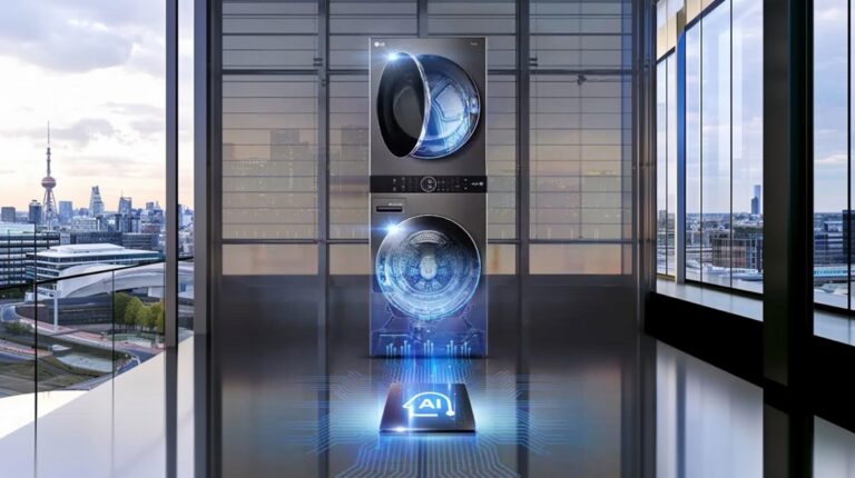 LG WashTower с AI DD анализира прането, автоматично дозира препарата чрез ezDispense и адаптира сушенето с AI Dry.